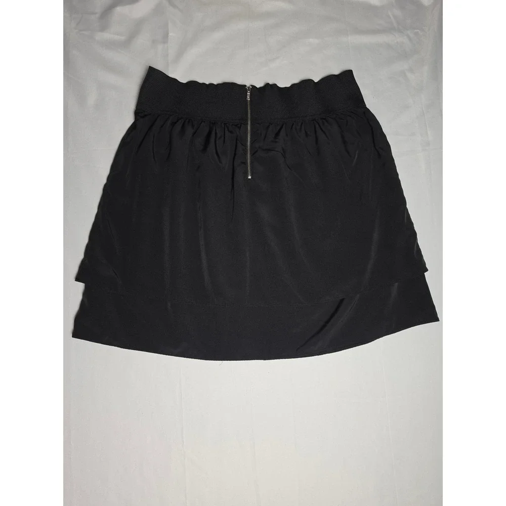 Elle Black Tiered Layered Mini Skirt Elastic Waist Back Zip Size Medium